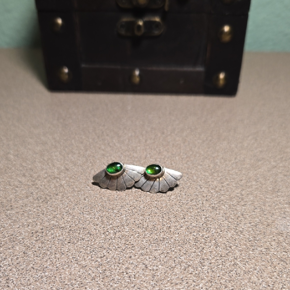 Silver Earrings with Green Gem
